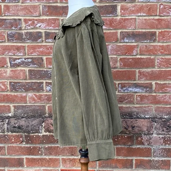 BNWT George Size 18 Khaki Green Cord Collared Top Blouse 100% Cotton Long Sleeve - Picture 2 of 13